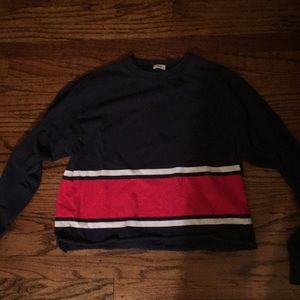 Navy and red striped long sleeve shirt